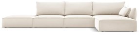Beżowy aksamitny narożnik (prawostronny/z szezlongiem) Vanda – Mazzini Sofas