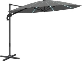 Outsunny Aluminiowy Parasol Ogrodowy LED Solar Ø300 cm Regulowana Wysokość z Korbką UV50+ Ciemnoszary