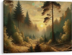 Obraz - Słońce świecące przez las (70x50 cm)