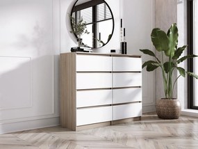 Komoda z 8 szufladami: Dąb Sonoma / Biały Mat, 120 x 101 x 39 cm