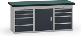 Stół warsztatowy, 1800 x 750 x 800 mm, 1x szafka, 2x kontener, 8x szuflada, grafitowy