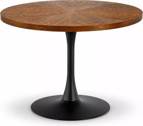 Nowoczesny okrągły stół z czarną nogą Carma 100 cm z blatem MDF w kolorze naturalnego drewna