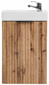 Szafka wisząca w kolorze naturalnego drewna ryflowane fronty z białą umywalką 40 x 22 cm ASTROS Light Oak