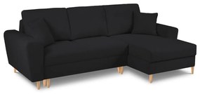 Czarny rozkładany/ze schowkiem narożnik z materiału bouclé (prawostronny/z szezlongiem) Kyoto – Cosmopolitan Design