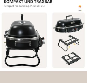 Outsunny Składany Grill Gazowy 2,34 KW BBQ z 2 Palnikami ze Stali Nierdzewnej Regulatorem Ciśnienia 66 x 34,5 x 37 cm Czarny