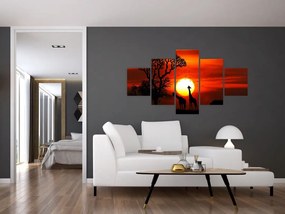 Obraz - Sylwetki zwierząt o zachodzie słońca (125x70 cm)