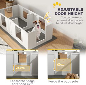 PawHut Skrzynia dla Szczeniąt, z Wodoodpornym i Możliwym do Prania Legowiskiem, Przezroczystymi Panelami, Projektem Dwuizbowym, dla Małych Psów