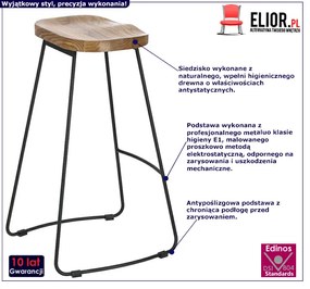 Industrialny taboret drewniany z metalowymi nogami - Ilmla