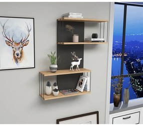 Antracytowo-naturalna wielopoziomowa półka w dekorze sosny 65 cm Destan – Kalune Design