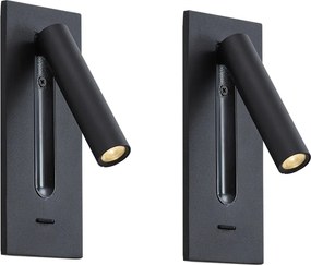 Zestaw 2 nowoczesnych lamp ściennych czarnych z LED - Plaza