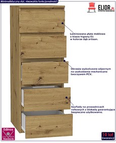 Wąska komoda industrialna dąb artisan - Tamcha