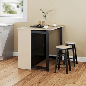 HOMCOM 3-cz. Zestaw Barowy, Bartisch ze Składanym Blatem, 2 Stołki Barowe, 6 Schowków, Czarny+Dąb, 116 x 70 x 89,5 cm