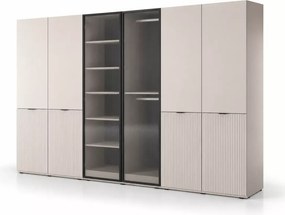 Szafa sześciodrzwiowa Dickson 4 303 cm z ryflowanym szkłem i ryflowanymi frontami - nowoczesna szafa do sypialni oraz garderoby