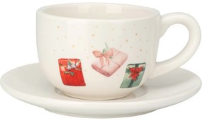 Świąteczna filiżanka porcelanowa ze spodkiem Świąteczne prezenty, 250 ml