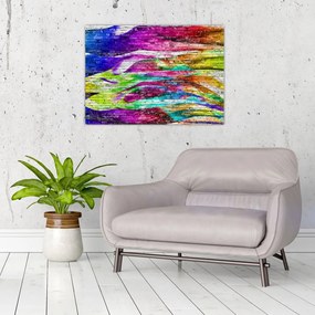 Obraz - Mur z cegły z kolorowymi płomieniami (70x50 cm)