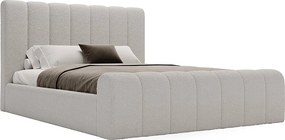 Emporius Valetta łóżko dwuosobowe 140x200 - wyoski przód, pojemnik, tkanina boucle - łóżko sypialniane w nowoczesnym stylu - jasny szary (Anthology 15)