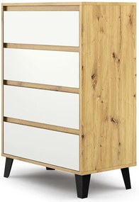 Minimalistyczna komoda na czarnych nóżkach dąb artisan + biały F3-E67