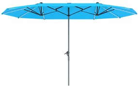 Outsunny Podwójny Parasol z Oświetleniem Solar, Aluminiowy, Poliester, Ochrona UPF50+, Odporne na UV, Parasol tarasowy, Niebieski