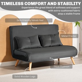 HOMCOM Dwuosobowe sofa do spania, kanapa, która przekształca się w łóżko, regulowane oparcie, pokrycie materiałowe, metalowa rama, szary