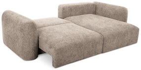 Jasnobrązowy narożnik rozkładany z tkaniny szenilowej ze schowkiem (prawostronny/z szezlongiem) Mele – Makamii