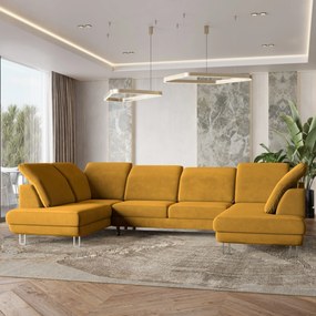 Masseno Narożnik TERAMO z funkcją spania i pojemnikiem na pościel Narozniki U, Rozkładana sofa - Żółty, MONOLITH 48
