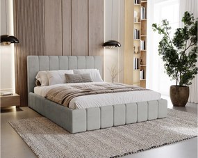BESILIO Tapicerowane łóżko slim 180x200 Lexy - stelaż metalowy, pojemnik na pościel, slim łóżko, tkanina velurowa - Jasnoszary