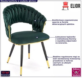 Krzesło tapicerowane w stylu glamour butelkowa zieleń - Mellifera