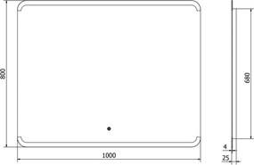 Mexen Nida lustro łazienkowe podświetlane 100 x 80 cm, LED 6000K, antypara - 9806-100-080-611-00
