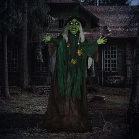 HOMCOM Czarownica na Halloween, Dekoracja z Funkcją Dźwiękową, z Sensorem Ruchu i Światłami LED, 60 cm x 18 cm x 183 cm
