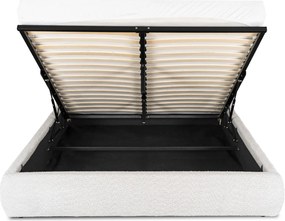 Łóżko Tapicerowane 160x200 cm HAGA ze Stelażem i Pojemnikiem Dwuosobowe Boucle Szare