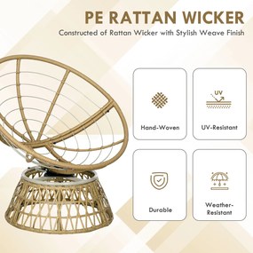 Outsunny Fotel wiklinowy Fotel ogrodowy Boho Styl, odporny na warunki atmosferyczne, 85 cm x 70 cm x 82 cm, Krem + Natur