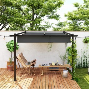 Outsunny Pawilon pergola 3x3 m montaż ścienny z regulowanym dachem wiatroodporna do ogrodu i tarasu ciemnoszary | Aosom PL