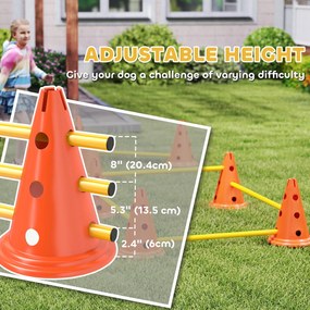 PawHut Zestaw Agility dla Psów 6-częściowy, Zestaw do Treningu z 12 Stożkami 6 Przeszkodami Torba