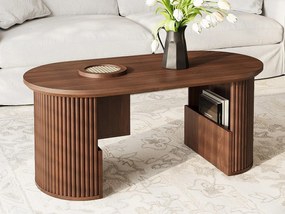 Owalny stolik kawowy 105x50x46,5 cm - Styl retro - Otwarte miejsce do przechowywania - MDF - Brązowy