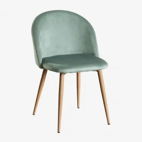Zestaw 2 Krzeseł Jadalnianych Z Aksamitu Kana Verde Abeto & Natural Wood - Sklum