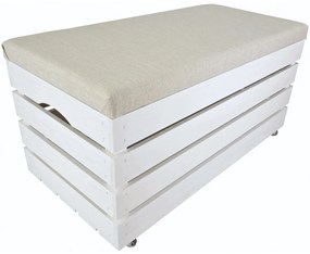 Pufa kufer skrzynia z kółkami drewniana sosnowa siedzisko 80cm malowana biała