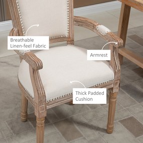HOMCOM Krzesło Jadalniane Styl Francuski Dekoracja Nitami Kremowe Wygodne | Aosom PL