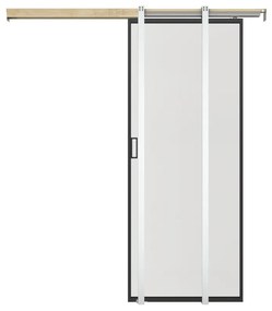 Drzwi przesuwne chowane w ścianie - aluminium i matowe szkło hartowane - wys. 205 x szer. 93 cm - LINCI II