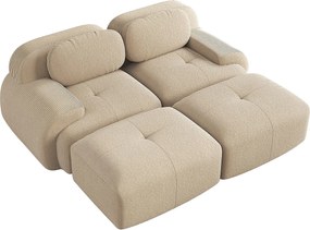 Prosta sofa z zaokrąglonymi podłokietnikami - Sofa 2-osobowa z oparcie i poduszki dekoracyjne - beżowy sztruks