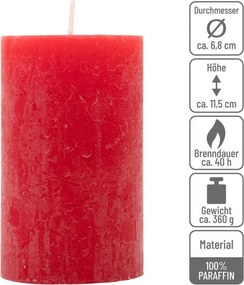 Zestaw świec rustykalnych, 11,5 cm, Ø 6,8 cm, czerwony, 12 s