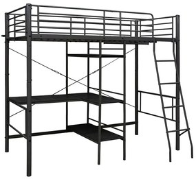 Czarne metalowe łóżko z regałem 90x200 cm H4-K63