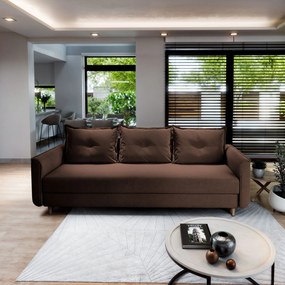 Masseno Sofa NAPOL z funkcją spania i pojemnikiem na pościel, Rozkładana sofa - Brązowy, KRONOS 06