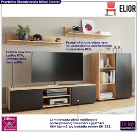 Zestaw mebli pod telewizor rtv do salonu dąb artisan + czarny N3-M97