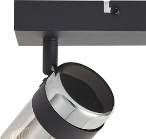 Czarny reflektor sufitowy z przydymionym szkłem, 3-punktowy, obrotowy i przechylny - Gianni