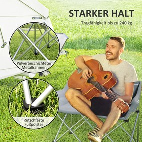 Outsunny Składane Krzesło 2-osobowe Campingowe z Podłokietnikami i Boczną Kieszenią, Obciążenie do 240kg, Szare