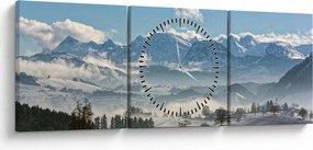 Obraz ośnieżonych gór (z zegarem) (90x30 cm)