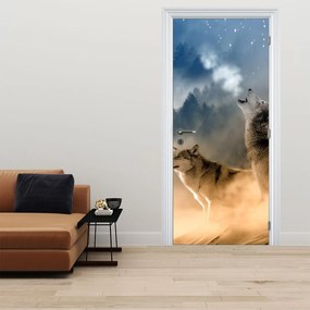 Fototapeta na drzwi - Wilki wyjące do księżyca (95x205cm)