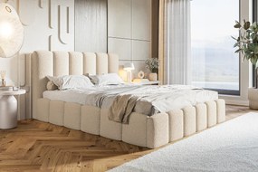 Emporius Palermo łóżko dwuosobowe - łóżko tapicerowane 160x200 cm - pojemnik i stelaż, tkanina boucle, beżowy (Anthology 3)