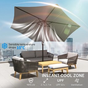 Outsunny Parasol Ø270 cm Regulowany Balkonowy z Korbką UV 50+ Ogrodowy Ciemnoszary | Aosom PL