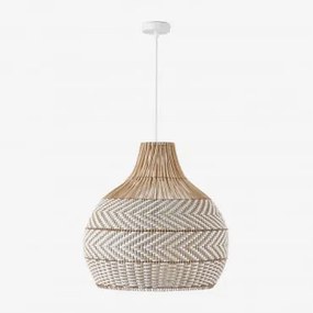 Lampa Sufitowa Wisząca Na Zewnątrz Z Plecionego Rattanu Llaury Biała & Ø55 Cm - ↑55 Cm Llaury - Sklum